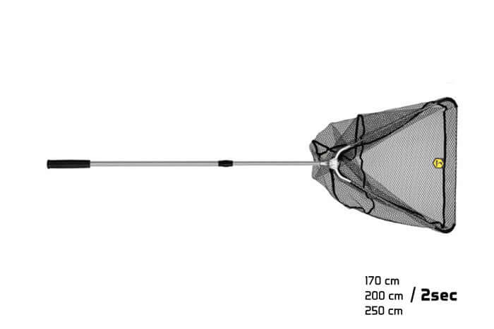 DELPHIN Kescher Metallmitte, gummiertes Netz, klappbar 60x60x200cm
