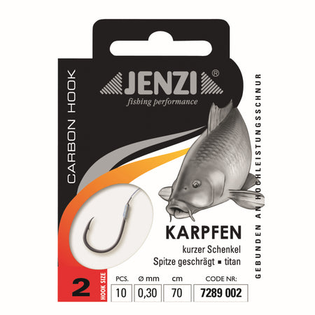 JENZI Zielfisch-Haken Karpfenhaken gebunden Vorfach 70cm