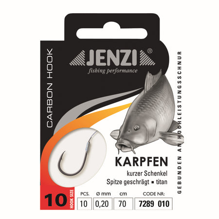 JENZI Zielfisch-Haken Karpfenhaken gebunden Vorfach 70cm