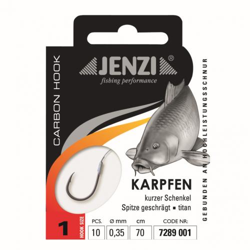 JENZI Zielfisch-Haken Karpfenhaken gebunden Vorfach 70cm