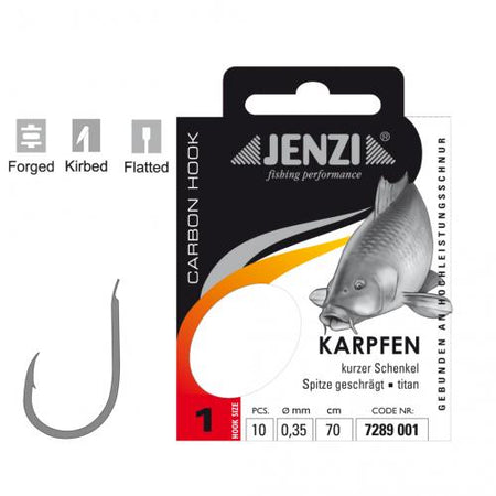 JENZI Zielfisch-Haken Karpfenhaken gebunden Vorfach 70cm